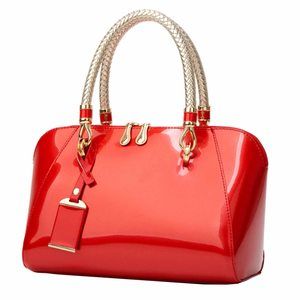 Elegant Handbags Shiny Paten Pu Satchel Bag Strap Bag Top Handle Crossbody Sat